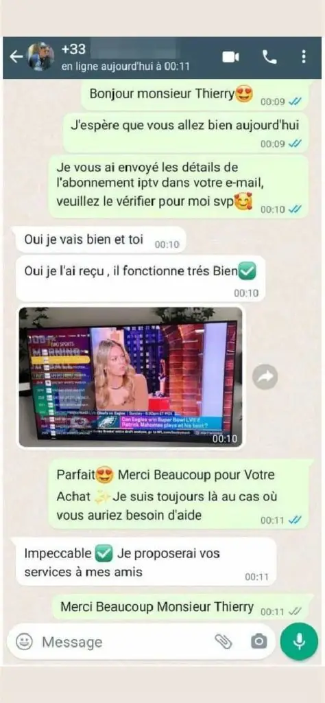 Avis client WhatsApp : qualité 4K et installation rapide